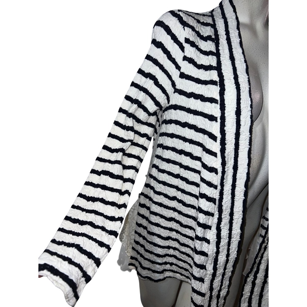 Anthropologie Postmark Striped Lace Hem Open Front Cardigan Black White Small - Picture 3 of 9